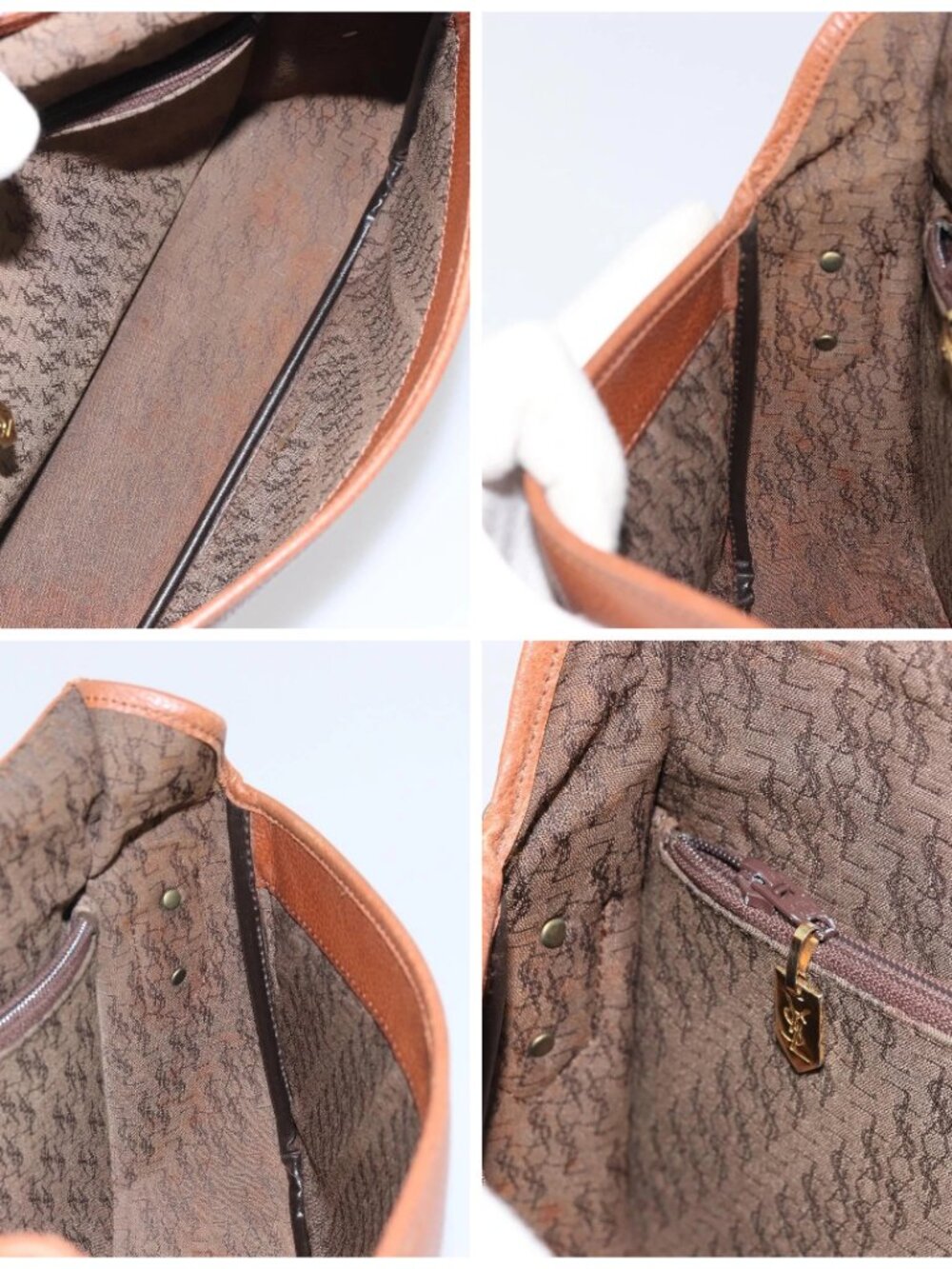 SAINT LAURENT Shoulder Bag Leather Brown Gold Auth BA9512 - Picture 15 of 16